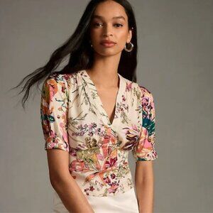 Anthropologie Tiny Adelaide Floral Blouse Cream Size Small NWT